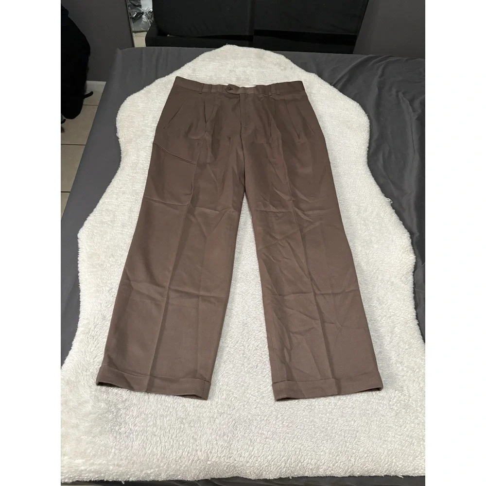 New Metropolis Pleated Straight Wool Dress Pants Size 38x30 Cuffed Trousers